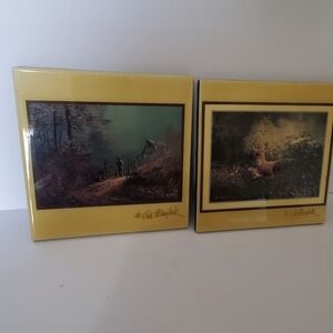 Ted Blaylock prints. Set of 2. Vintage. Fisherman and dog / deer
